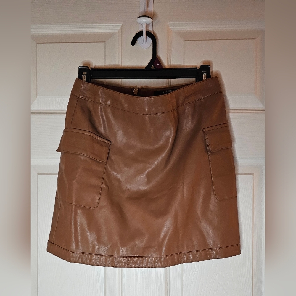 Forever 21 Brown Faux Leather Cargo Mini Skirt - Size Medium